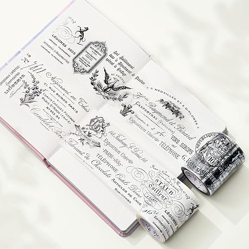 Miniatura 4 de WT Lettres d'Antan - Cinta ancha de PET, rollo individual, diseños originales, notas de palabras decorativas, adhesivo transparente transparente,