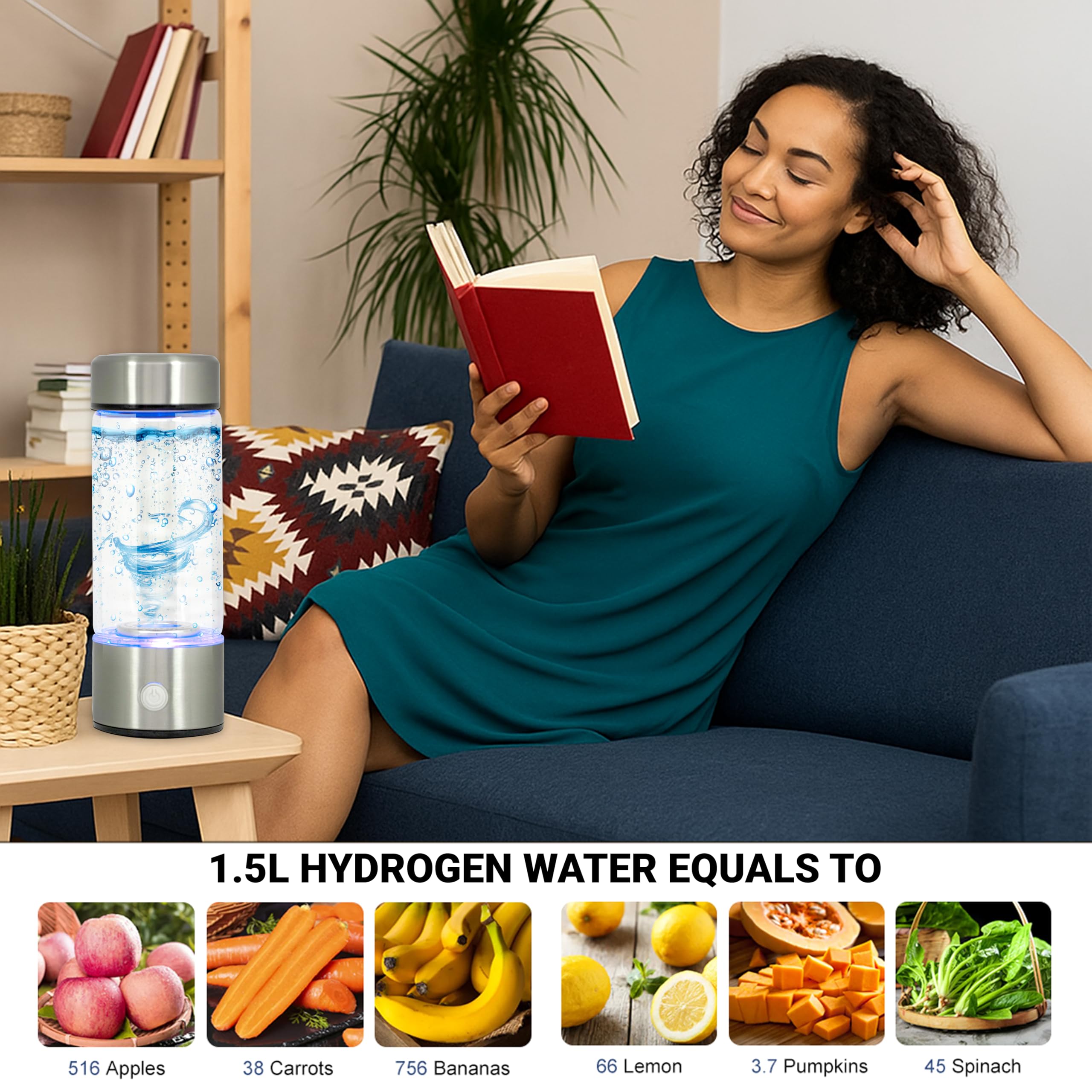Generador de botella de agua de hidrógeno – Hidrogenación rápida de 3 minutos 1680 PPB, tecnología SPE PEM – Capacidad de 420 ml – Máquina ionizadora recargable portátil – Regalo de atención médica