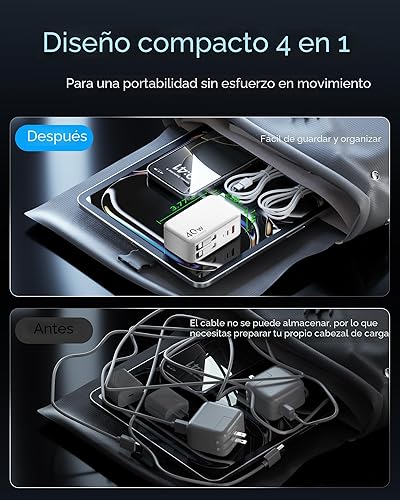 Miniatura 6 de Cargador de pared retráctil 4 en 1 para iPhone 17 USB C, multipuerto de ladrillo esencial de viaje, iluminación de 3 pies + cables tipo C, bloque