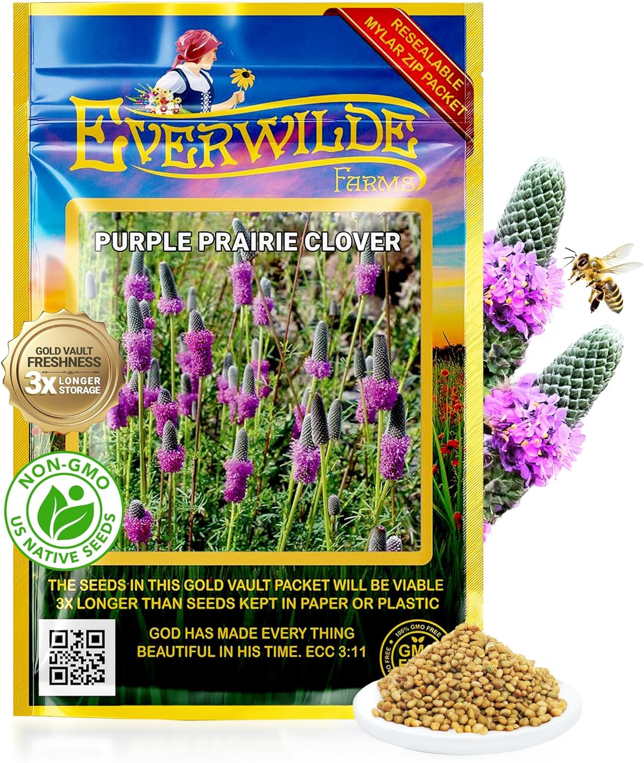 Everwilde Farms Purple Prairie Clover Seeds 1 lb Mylar – Hardy Perennial Wildflower – Supports Pollinators & Wildlife – Ideal for Gardens, Meadows & Dry Soil – Bulk Gold Vault Seed Packet