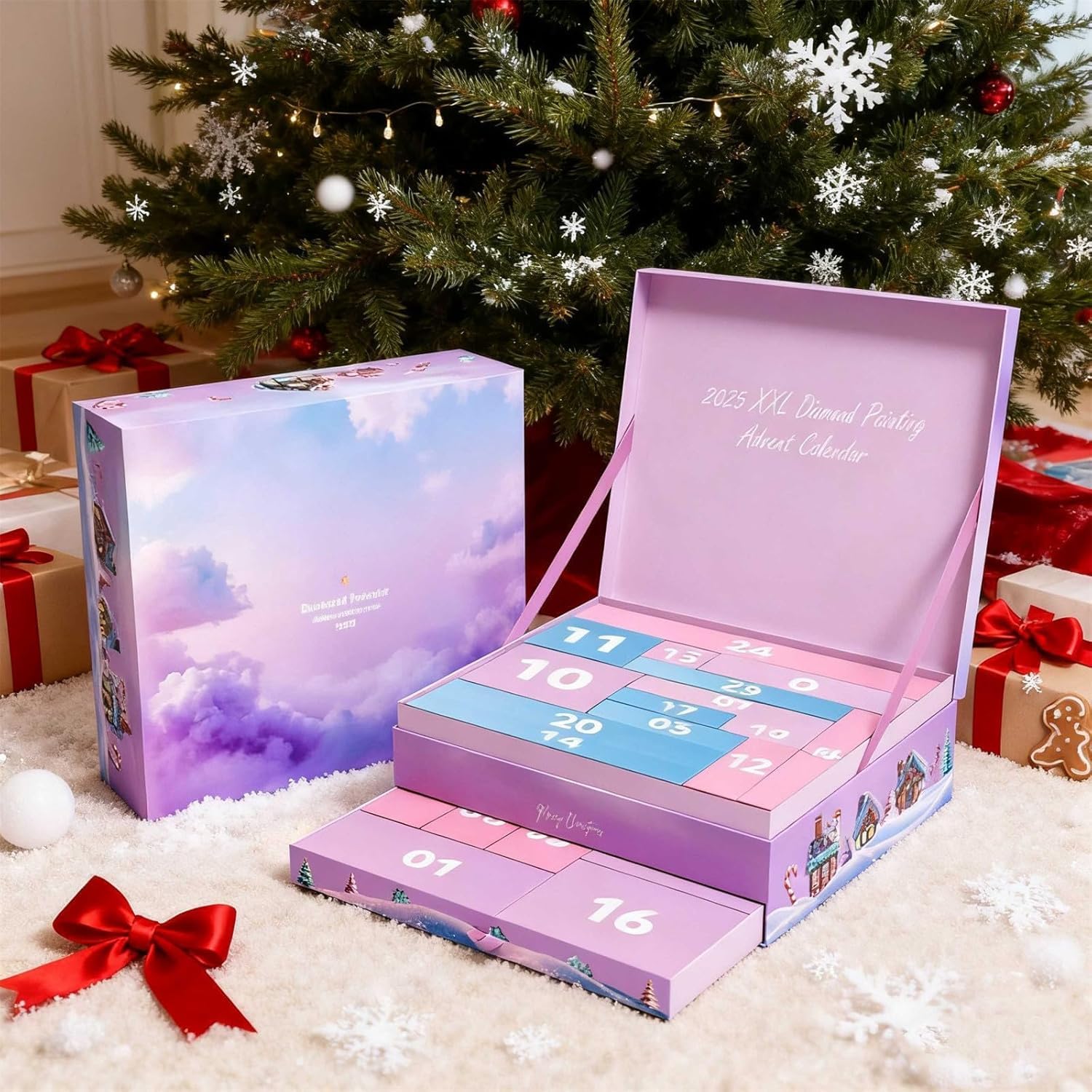 Diamond Painting Adventskalender 2025 - 25 Überraschungen Limited Edition Exklusives Zubehör & XXL-Sets für Frauen, Mütter und Mädchen (Lila, 1 STK)