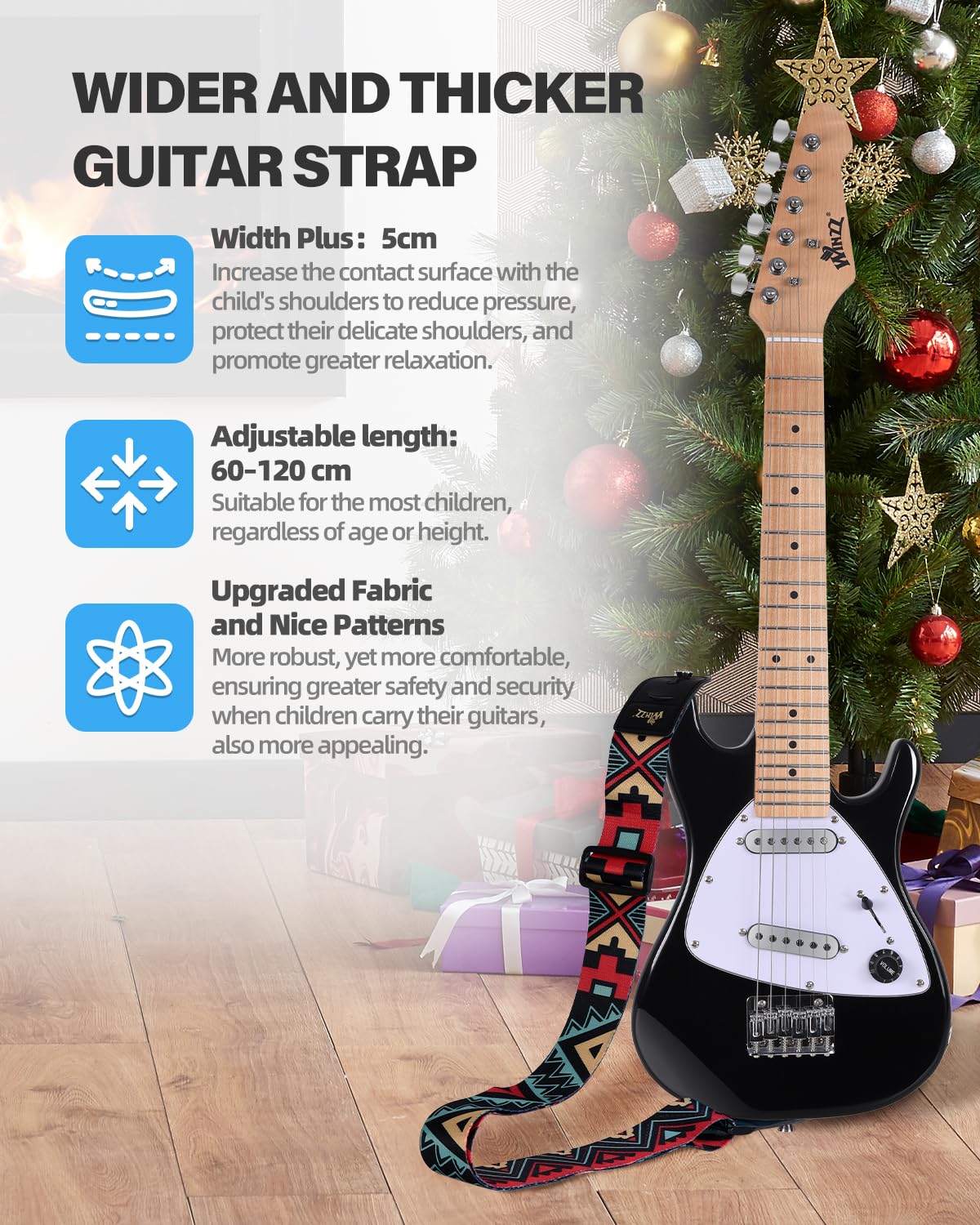 Winzz - 30-calowy zestaw do gitary elektrycznej dla dzieci dla początkujących mini gitara elektryczna rozmiar 1/4 dla dzieci, kompletny zestaw startowy ze wzmacniaczem, jasny czarny
