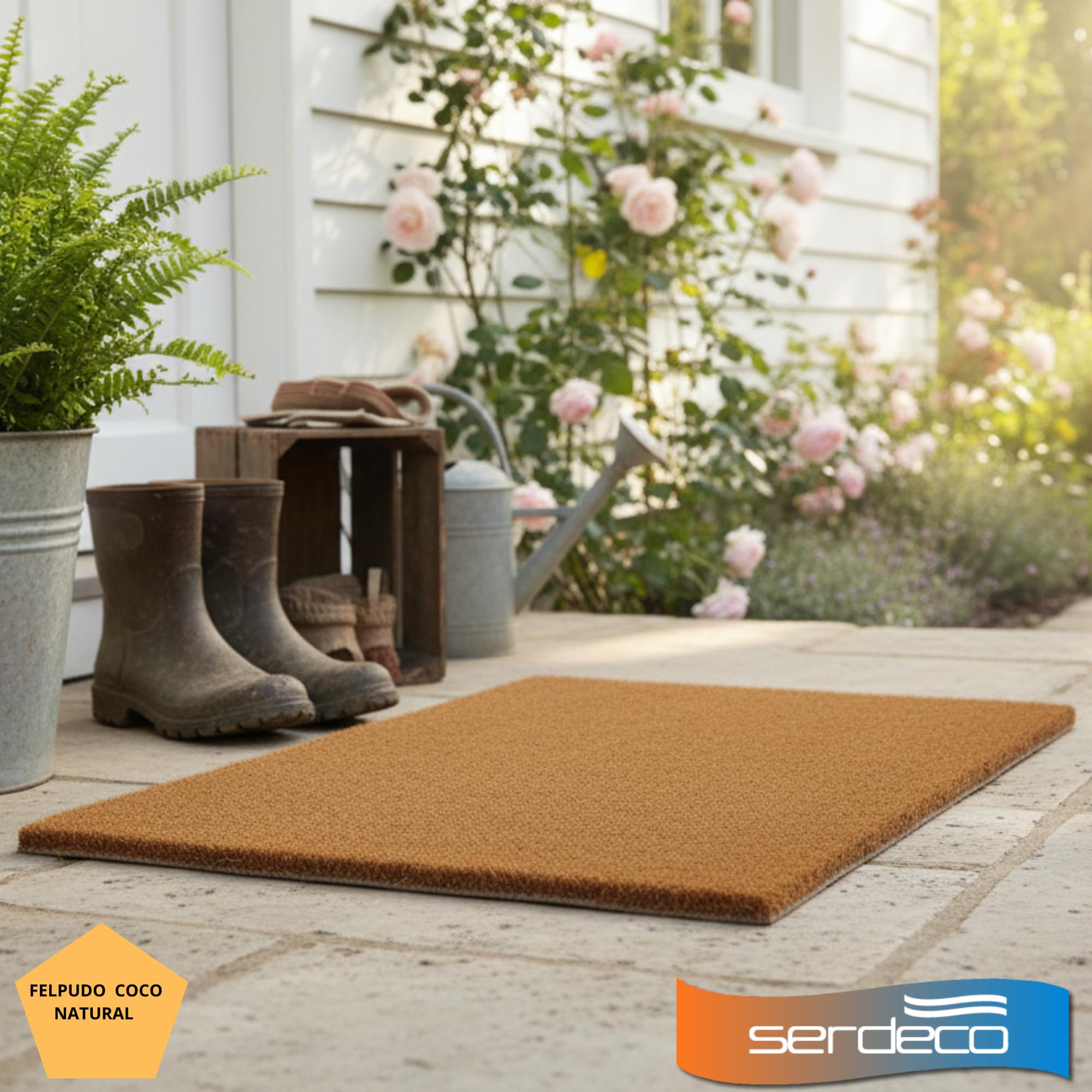 Zerbino in cocco naturale. Premium con bordo antiscivolo per interni ed esterni. (Naturale, 70 x 120 cm. 14 mm)
