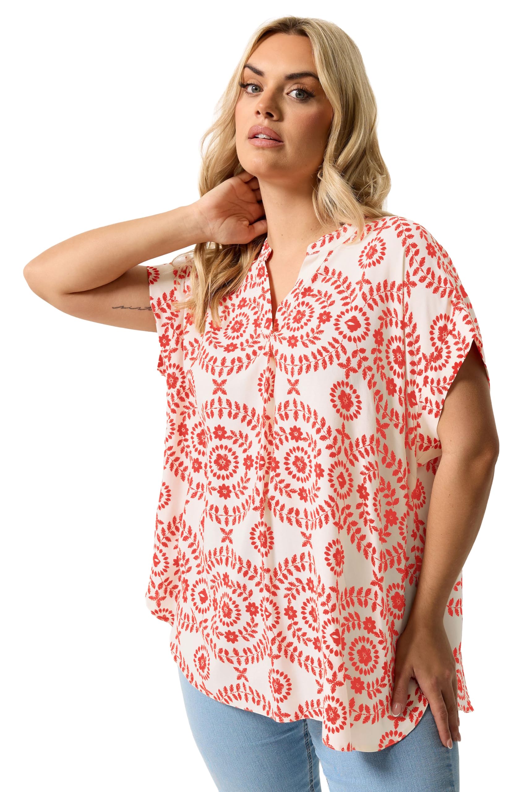 Yours Women's Red Curve Floral Print Pleated Blouse - Plus Size Curve
