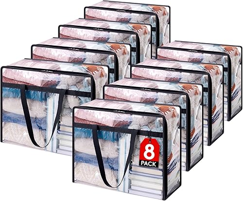 Lifewit Paquete de 8 bolsas de almacenamiento de ropa transparentes, bolsas de almacenamiento de mantas de plástico de 40 litros, bolsas plegables