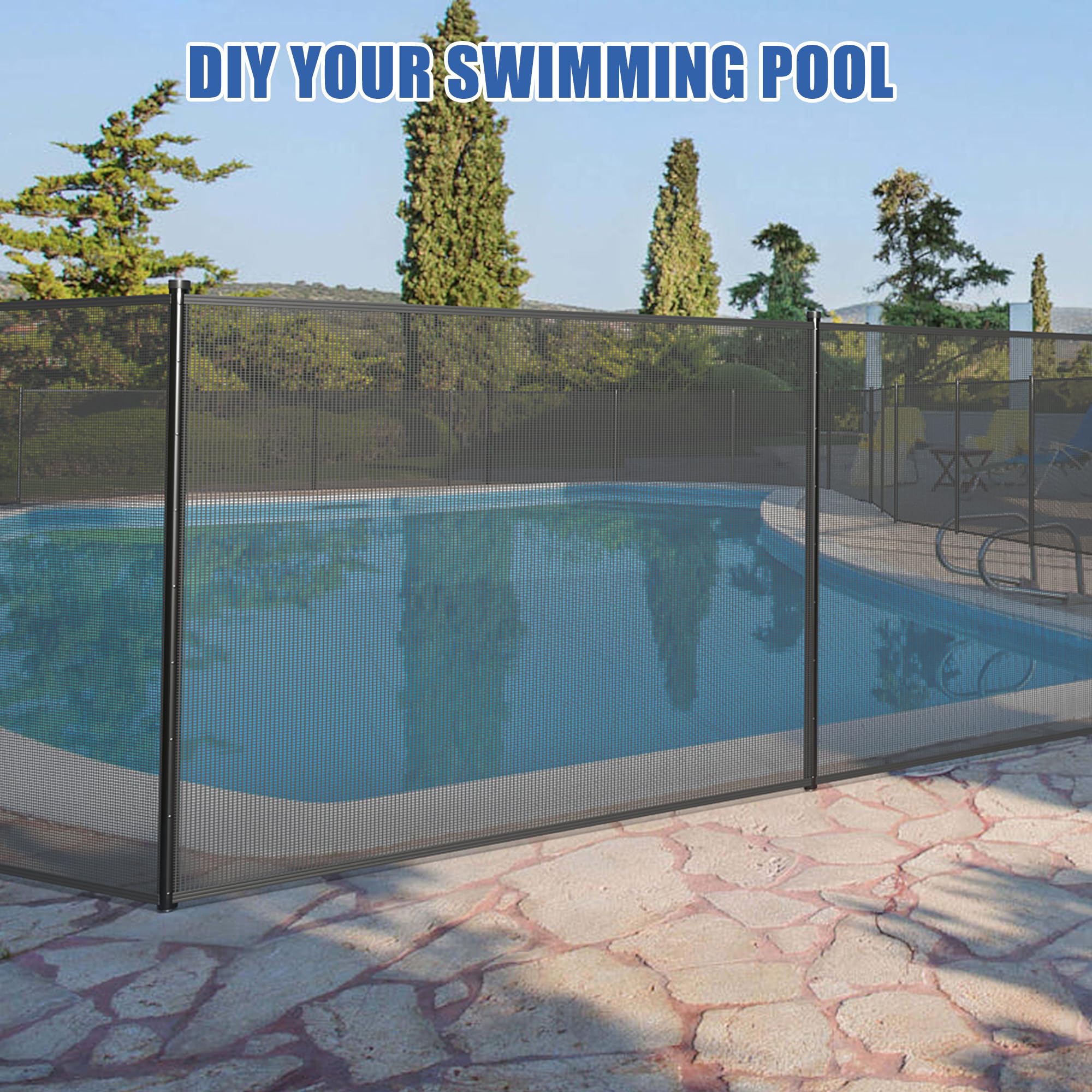 Garvee Valla de Seguridad para Piscina de 1,22 x 14,63 m, Cerca de Malla de PVC Teslin 340 GSM con Patas de Acero Inoxidable, Barrera Protectora para Niños y Mascotas, Instalación DIY, Negro