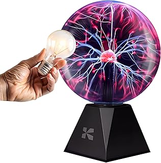 Katzco 7-Inch Plasma Ball with Lightning Charged Bulb - Nebula Sphere, Thunder Lightning, Plug-in - Touch and Sound Sensitive Plasma Globe, STEM Science Toy for Parties, Decorations or Props