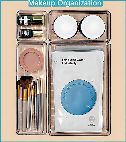 Miniatura 9 de DCA Paquete de 7 bandejas organizadoras de cajones transparentes apilables para maquillaje, oficina, utensilios de cocina, artilugios