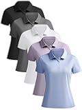 5 Pack Women's Polo Shirts Short Sleeve 3 Buttons Collared Uniform Tops Moisture-Wicking T-Shirts for Work & Casual