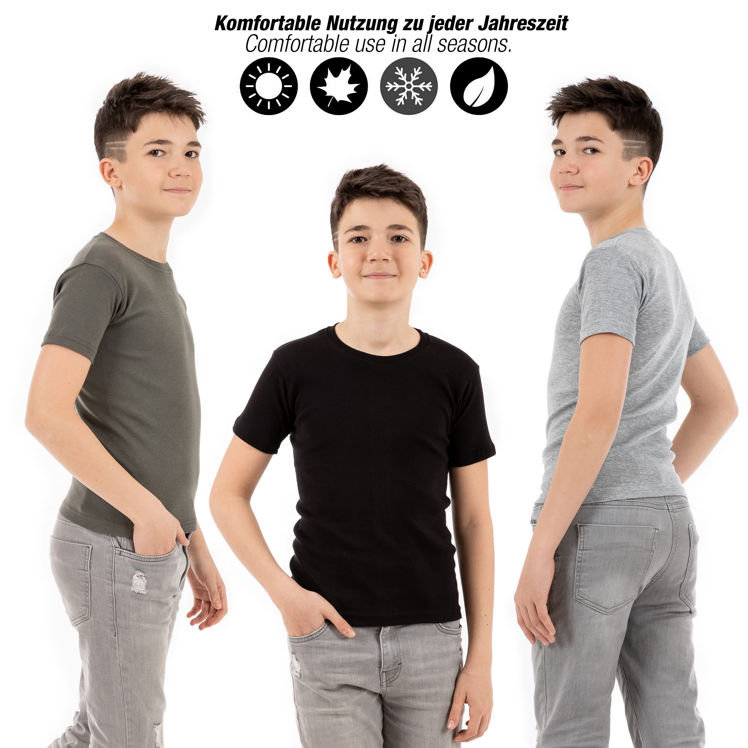 LOREZA ® 5 Maillots de Corps Enfants garçons Filles Manches Courtes T-Shirt 100% Coton Fines côtes Unisexe