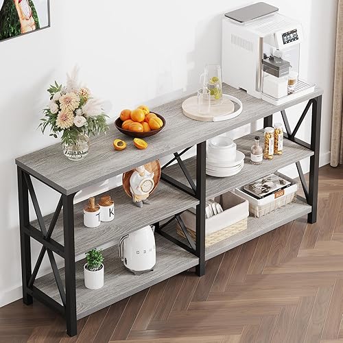 Miniatura 22 de LVB Mesa de sofá rústica, mesa consola de granja para sala de estar, mesa de entrada de pasillo con almacenamiento, mesa de entrada para vestíbulo,