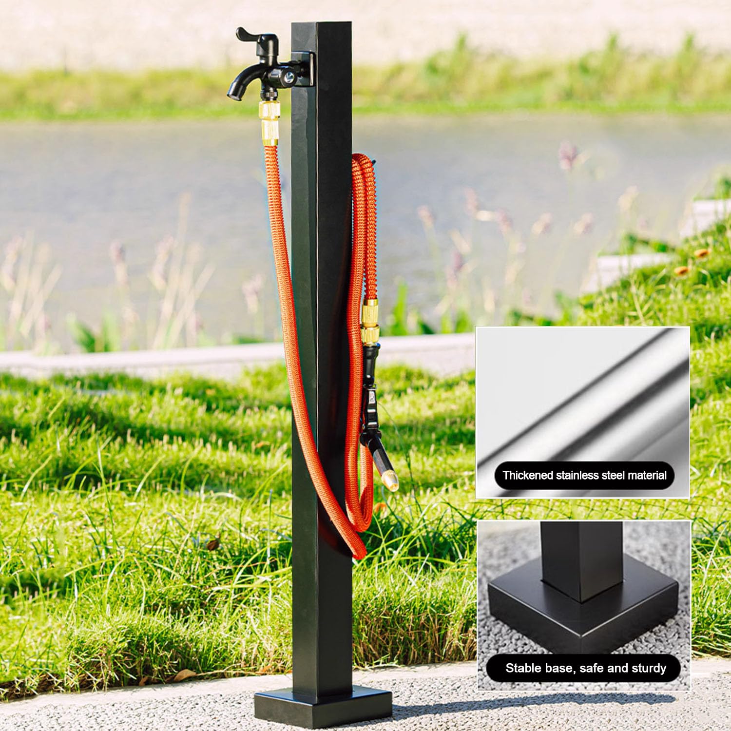 Colonna Del Rubinetto da Giardino In Acciaio Inossidabile 304, Fontana D'acqua Indipendente con Rubinetto A Doppia Uscita E Tubo Interno In Acciaio Inox, per Esterno Casa Giardino