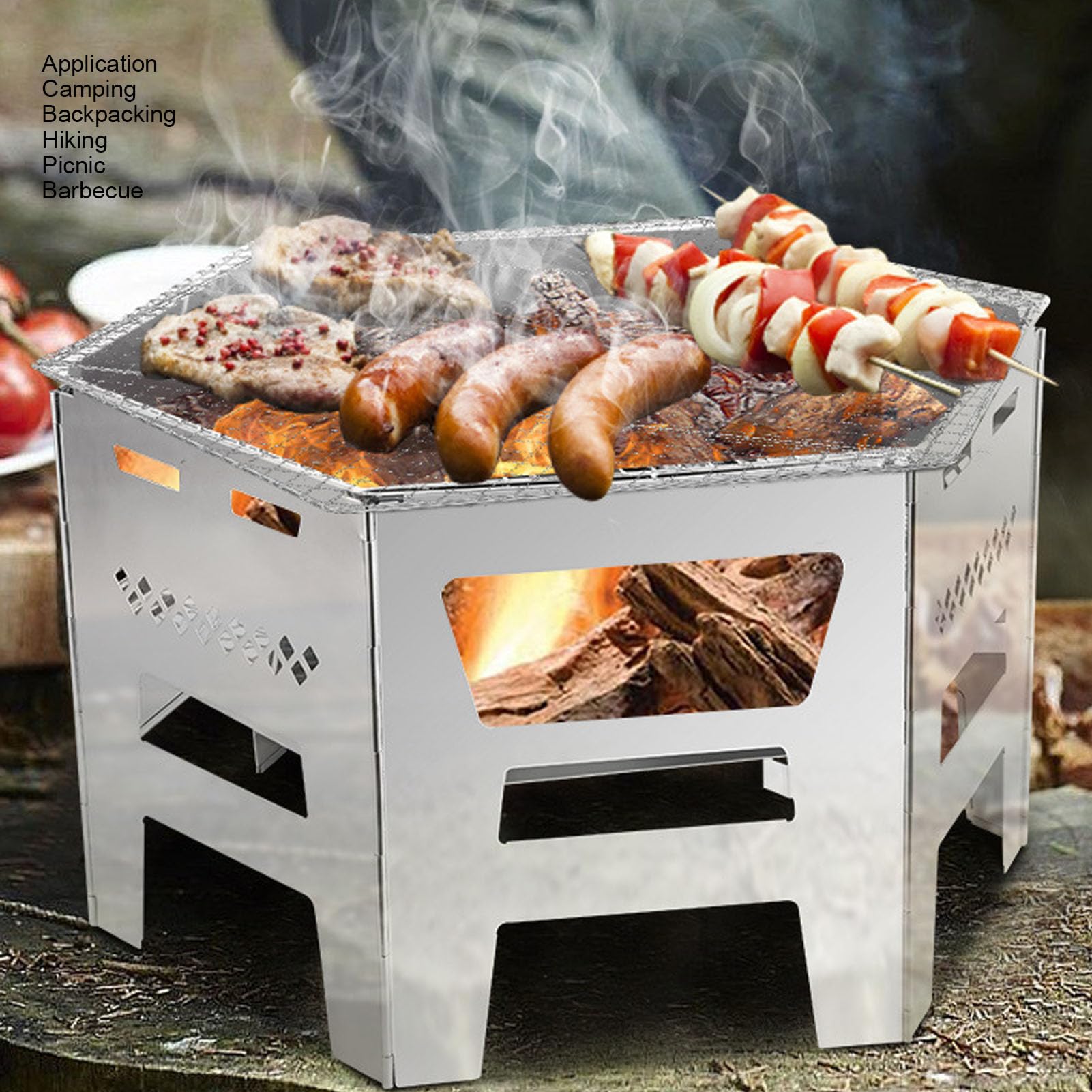 Fockety Składany piecyk na drewno, szerokootwieralny, przenośny piecyk na drewno ze stali nierdzewnej z pokrowcem, wędrówki, piknik, grill, ogrzewanie, gotowanie na świeżym powietrzu
