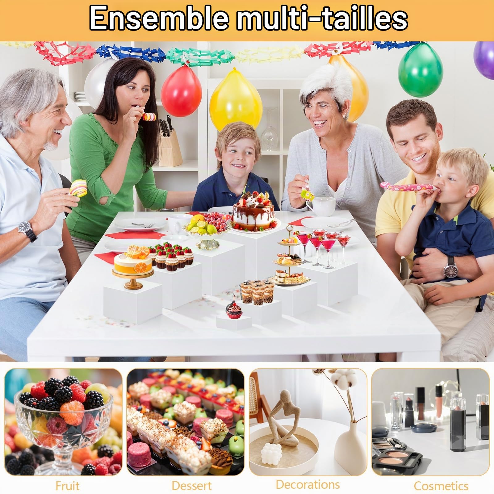 Lot de 8 Présentoirs à Dessert en Acrylique Blanc, Presentoir Aperitif Buffet, Présentoirs pour Gâteaux Support Cubique Emboîtable Boîte de Rangement pour Bonbons, pour Décoration de Fête