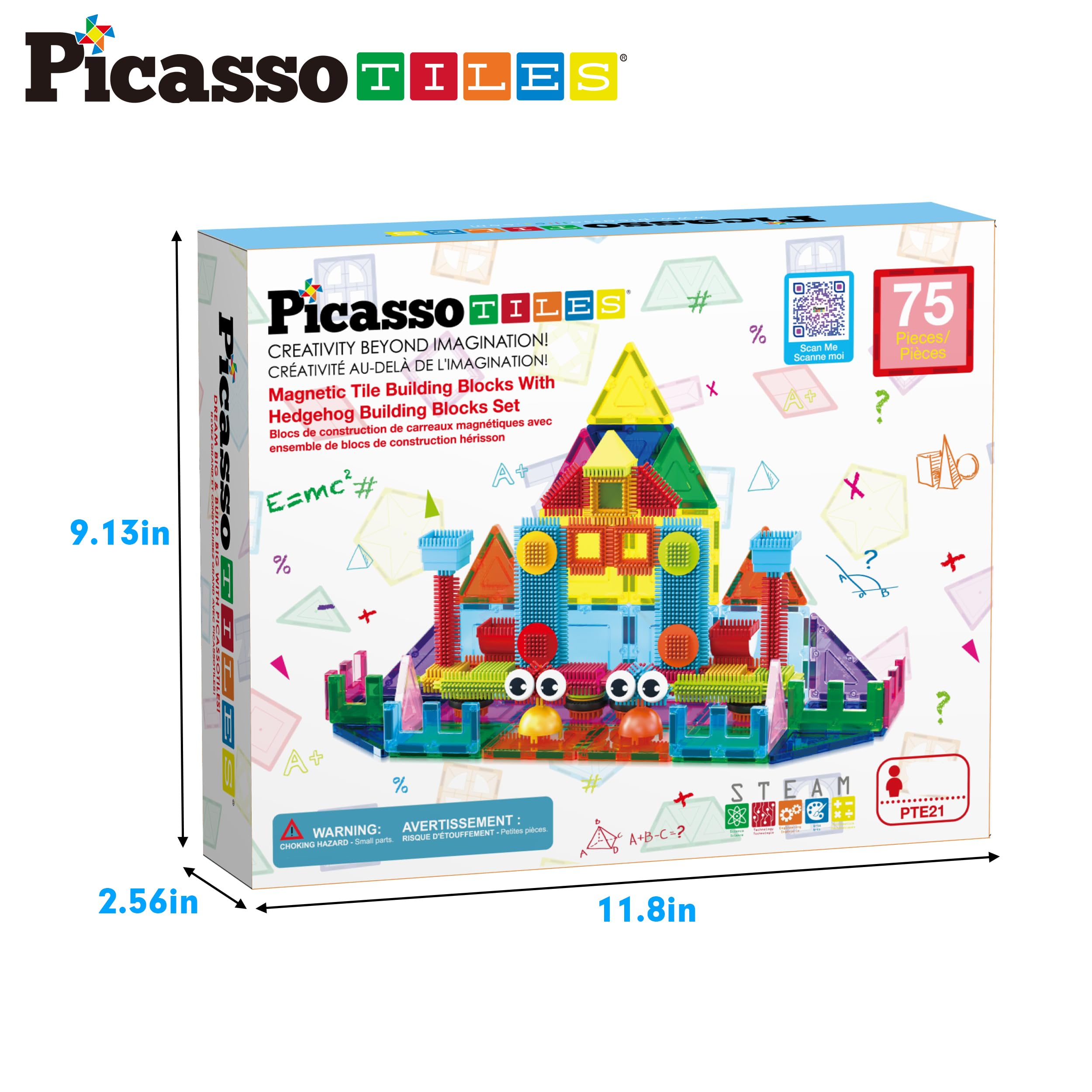 PicassoTiles Magnetic Tiles & Hedgehog 2 w 1 łączący pędzel do blokowania magnesów klocki konstrukcyjne zestaw do nauki zabawy STEM zabawki rozwojowe preschool education zabawka maluch wiek 3 Up PTE21
