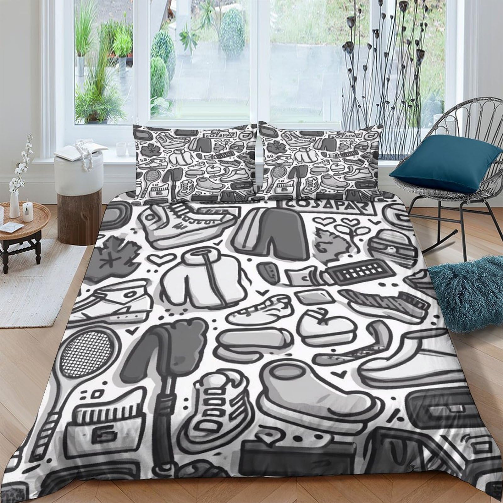 Housse de couette sport 140x200 microfibre respirante pour lit une place ado