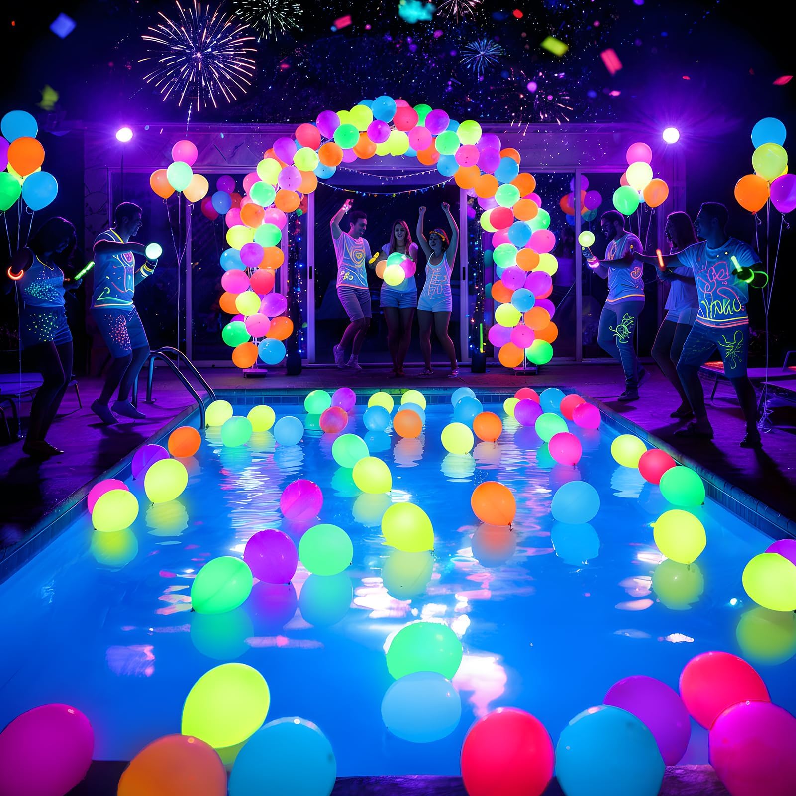 Mega-L Świecące w ciemności artykuły imprezowe, 100 szt., 30 cm, okrągłe, fluorescencyjne, wielokolorowe, lateksowe balony na urodziny, baby shower, wesele, przyjęcie, dekoracja