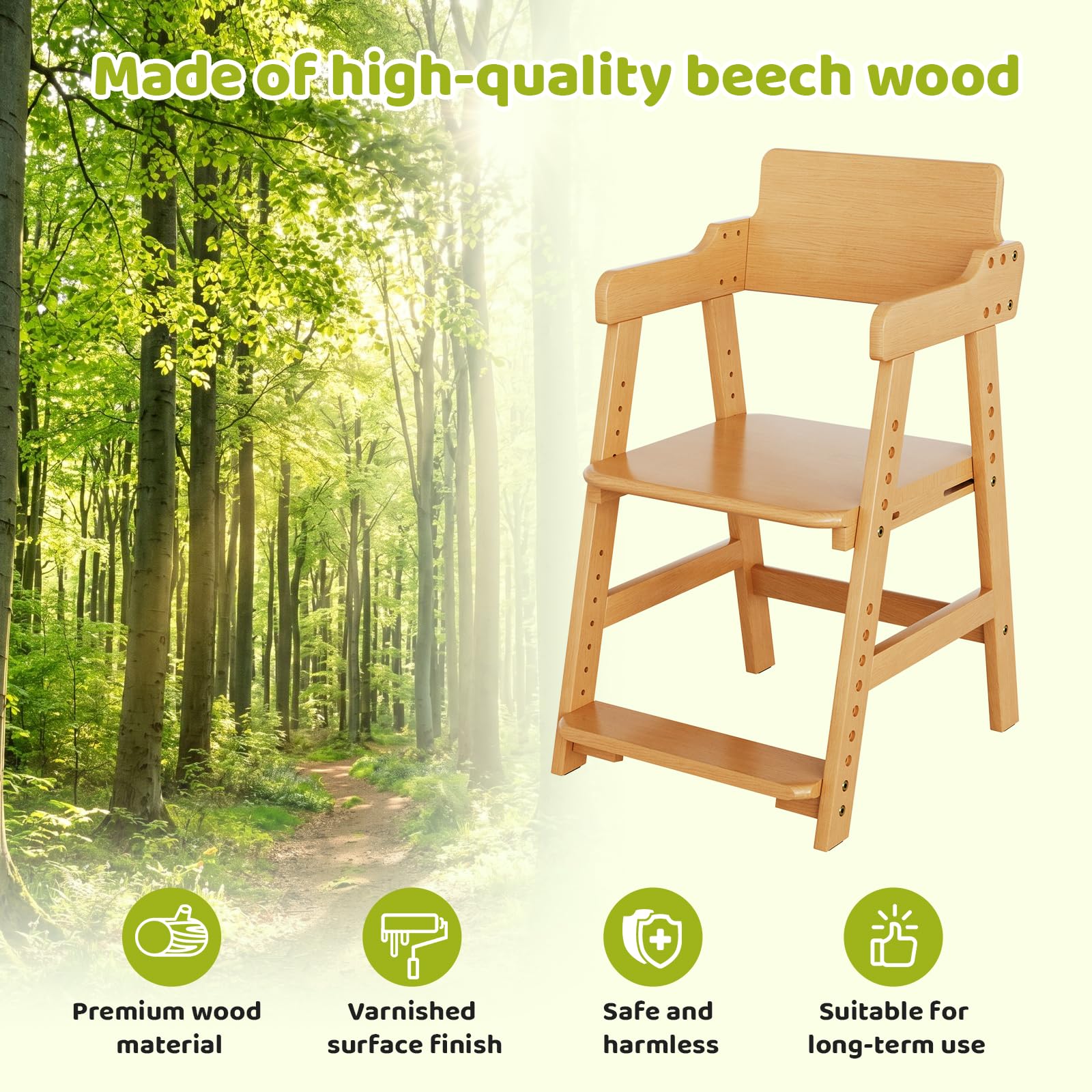 MAMIZO Chaise Enfant en Bois de Hêtre avec Coussin Confortable, Support 120 kg, Chaise Bureau Enfant pour Enfants dès 3 Ans et Plus, Idéale Salle à Manger, Chambre, Salon, Couleur Bois Naturel