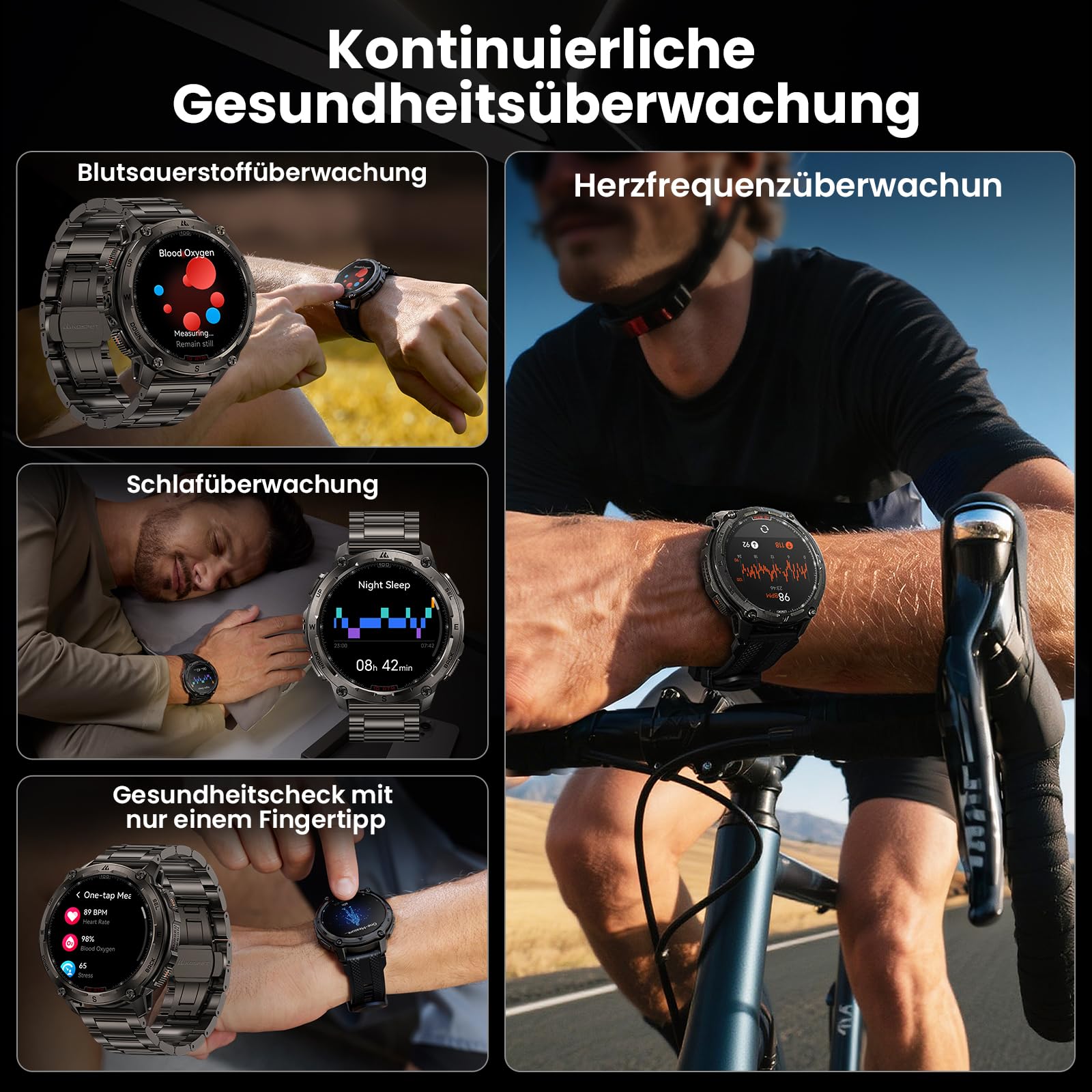 KOSPET Tank T4 Special Edition Smartwatch Herren, Dualband-GPS, 2 Armbänder | Karten offline, Edelstahl, 1,43" AMOLED Robuste Militär Watch, 10ATM, 180+ Sportmodi, Herzfrequenzmonitor für Android iOS