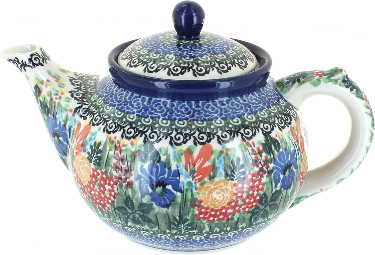Blue Rose Polish Pottery - Orange Spring Tulip Medium Teapot - 4 Cup Capacity - Hand-Painted Polish Pottery Ceramic Coffee & Tea Server