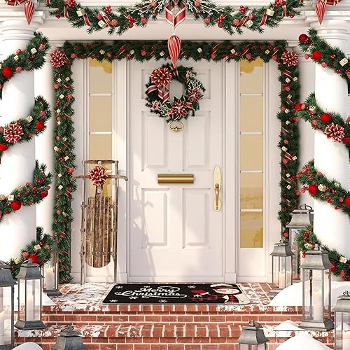 Miniatura 7 de Tapete decorativo de puerta de Feliz Navidad, tapete de invierno con muñeco de nieve, tapete de bienvenida, antideslizante, lavable, tapete de