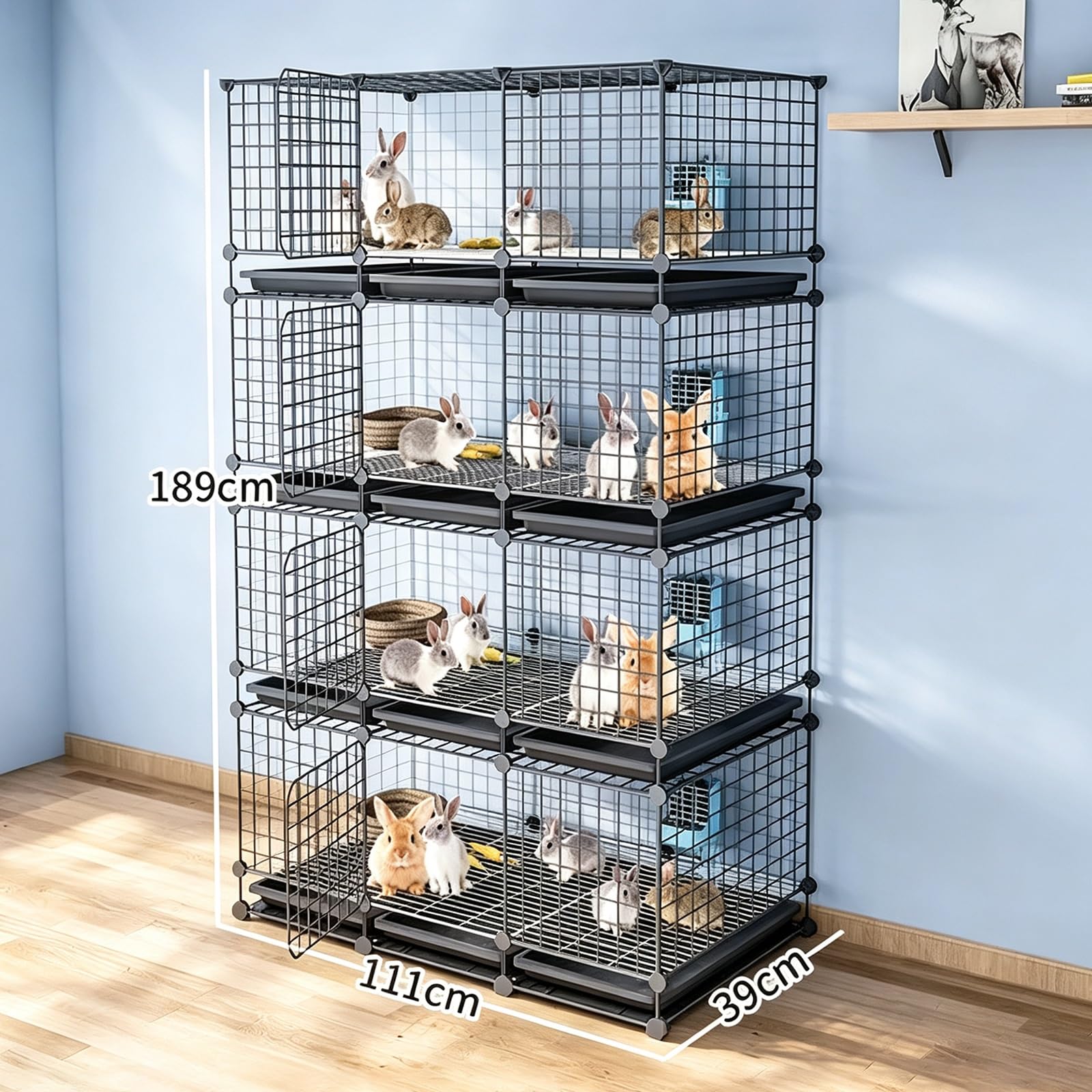 Jaula para Conejos Interior 4 Niveles, Recinto Metálico para Pequeños Animales