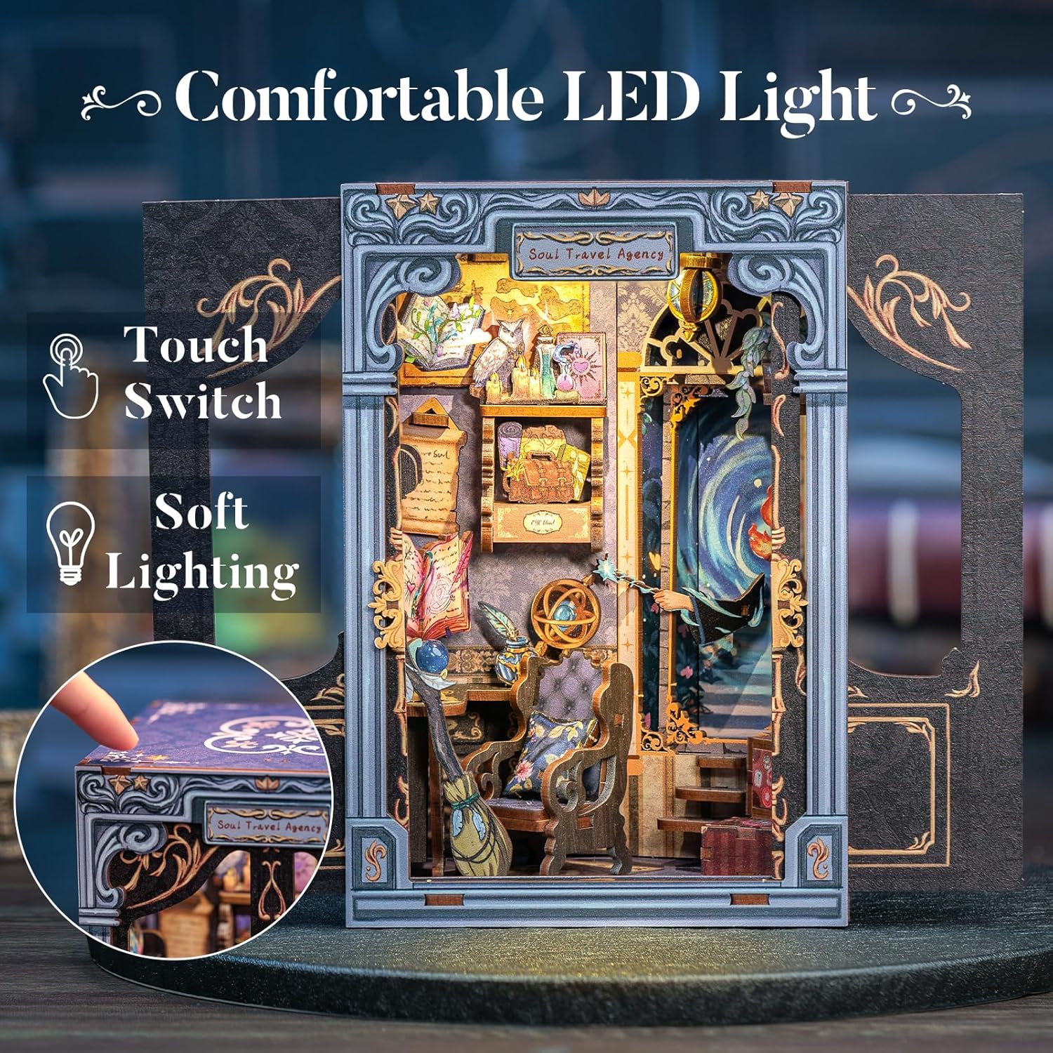 Adorno para librerías DIY Book Nook Kit Soul Travel Agency con luz por 19,99€ ¡¡49% de descuento!!