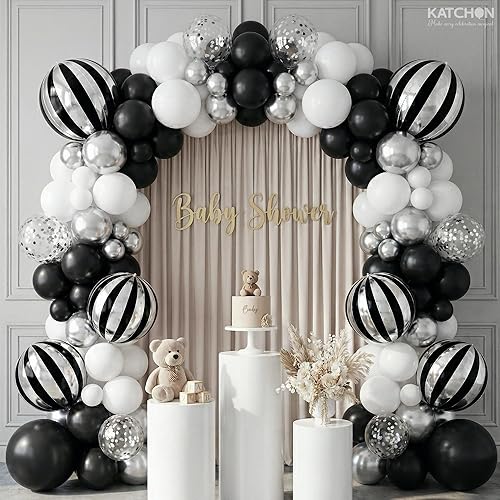 Miniatura 6 de Katchon, Globos grandes de 22 pulgadas, color negro y plateado, paquete de 6, globos plateados y negros para decoraciones de graduación 2026, globo