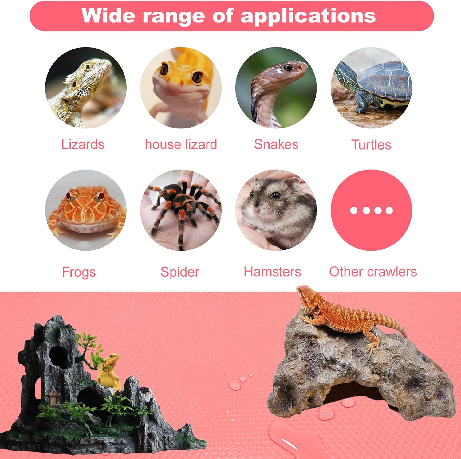 Bearded Dragon Tank Accessories Reptile Tank Accessories Leopard Gecko Tortoise Habitat Accessories Reptile Terrarium Carpet Substrate for Non-adhesive Reptile Habitat Bedding（pink 79inch） (Pink) image 2