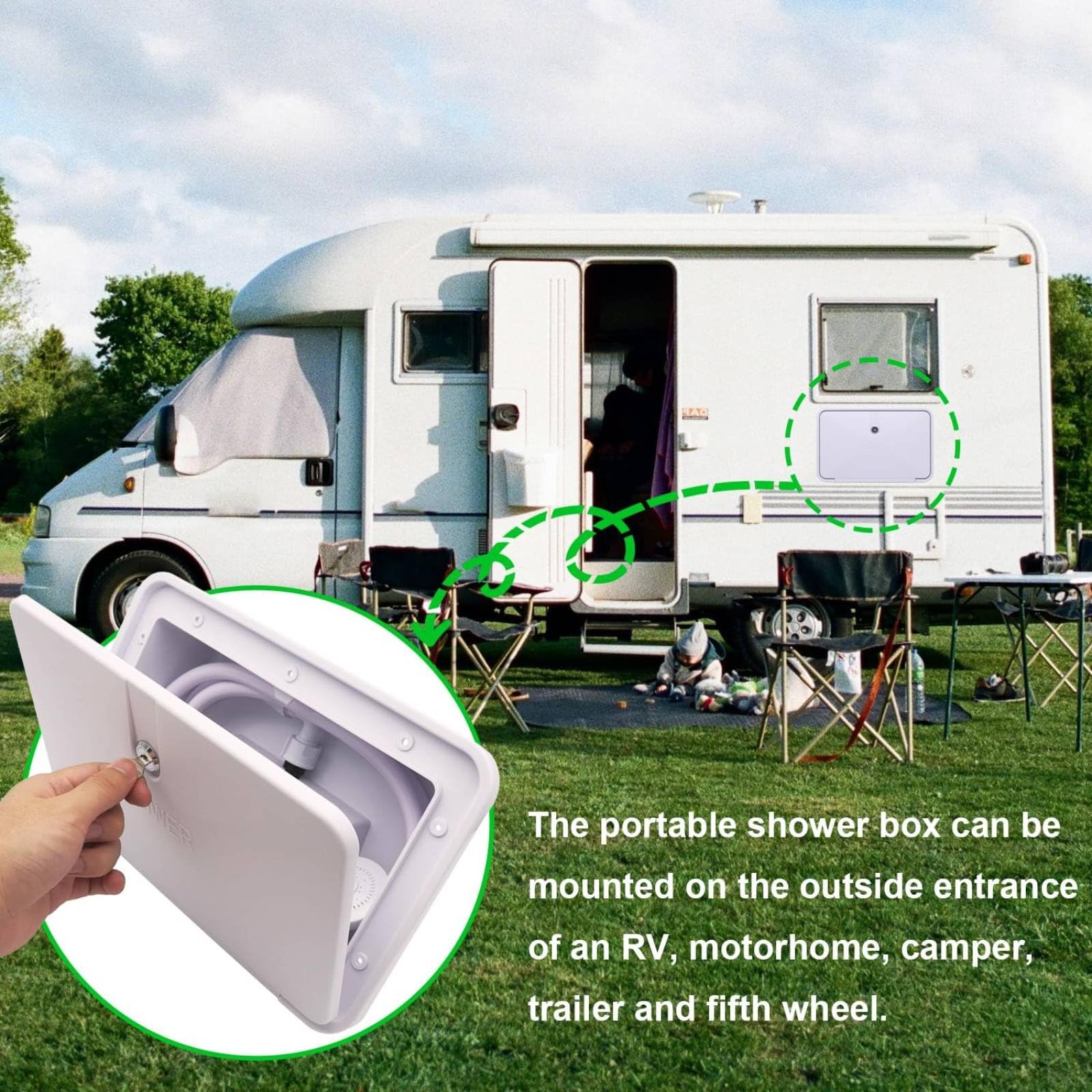 Sharplace Outdoor Duschkopf Wohnmobil Außendusche Duschset Duscharmatur Duschbox Kompakt Und Leicht aus Polypropylen für Schnelle Wäsche Draußen Campingplatz