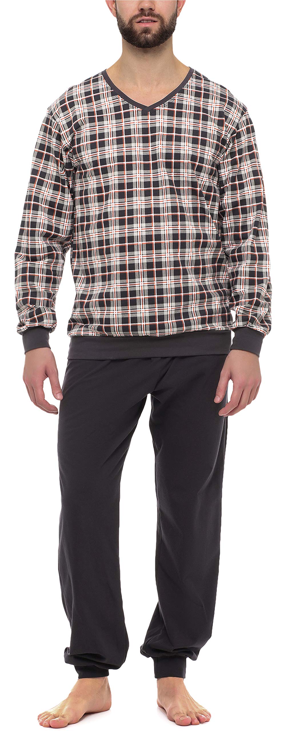 Timone Herren Schlafanzug Lang mit Bündchen aus Baumwolle Nightwear Set TI30-107