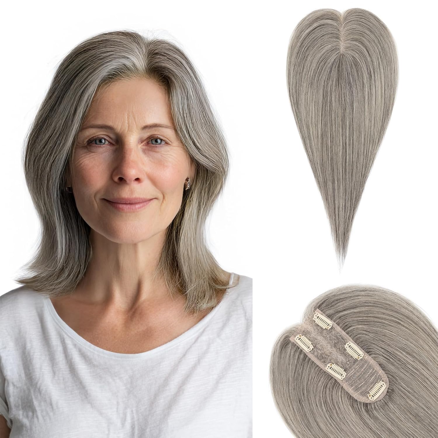 TESS Real Human Hair Topper, 10 Inch Medium Brown, 150% Density, Straight, Female, Hairpieces, Wig