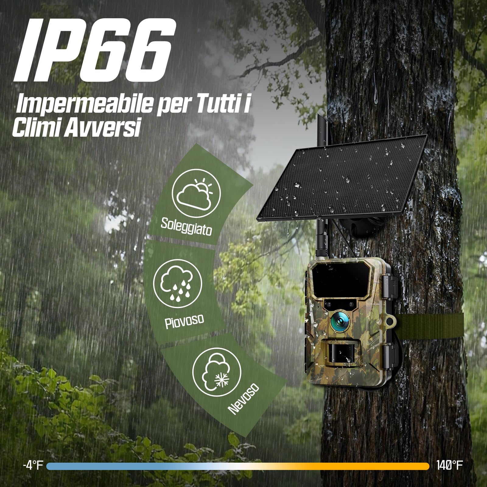 CEYOMUR 4G LTE Fototrappola Solare 48MP con SIM e TF 64GB, Batteria 5200mAh, IP66