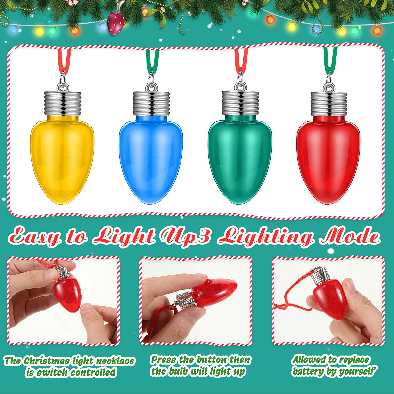 Jenaai 72 collane con lampadine a LED che si illuminano al buio, collane per feste di Natale, bomboniere, calze