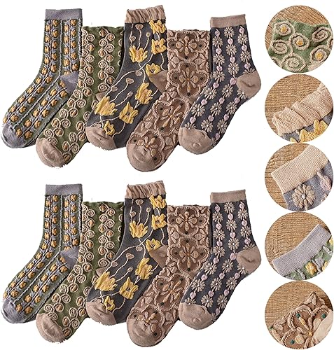 Flora Cottagecore - Calcetines de algodón para mujeres y niñas regalo de 5 6 o 10 pares