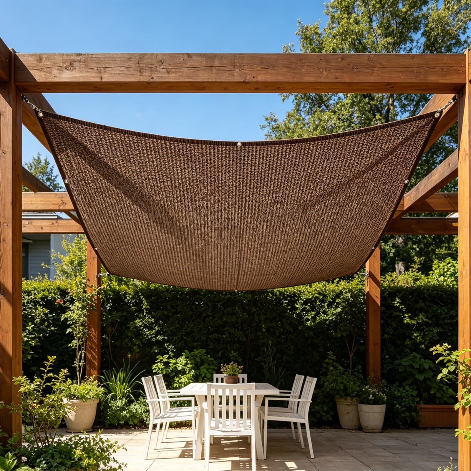 Filet d'ombrage rectangle anti-UV respirant avec oeillets marron
