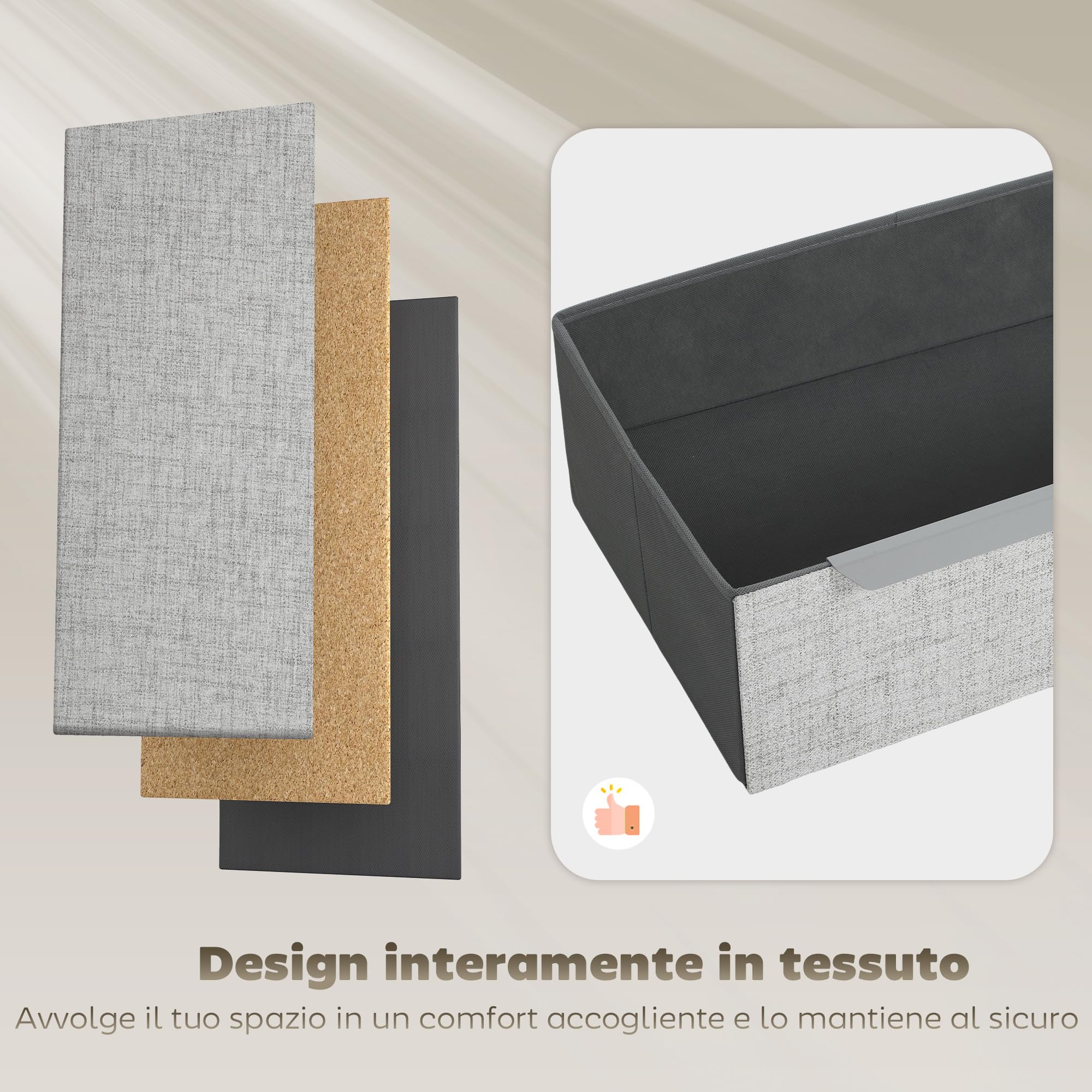 HOMCOM Cassettiera 4 Cassetti in Tessuto Effetto Lino 60x36x88 cm Grigio | Cassettiera Camera da Letto, Elegante e Moderna, Struttura in Acciaio, per Ingresso e Soggiorno