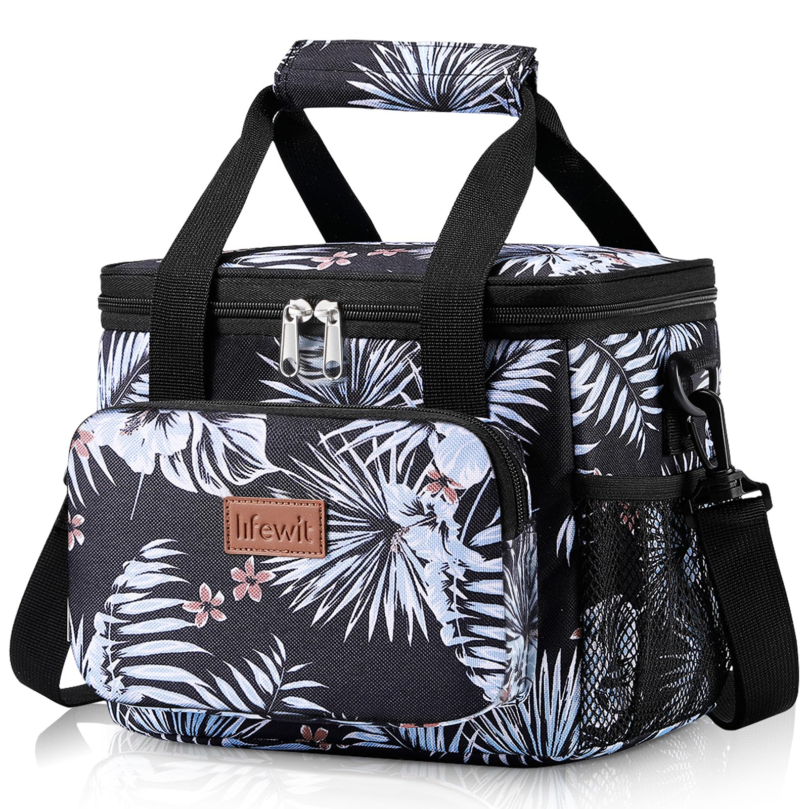 Medium Lunch Bag Insulated Lunch Box Soft Cooler Cooling Tote for Adult Men Women, Flower 12-Can (9L)
