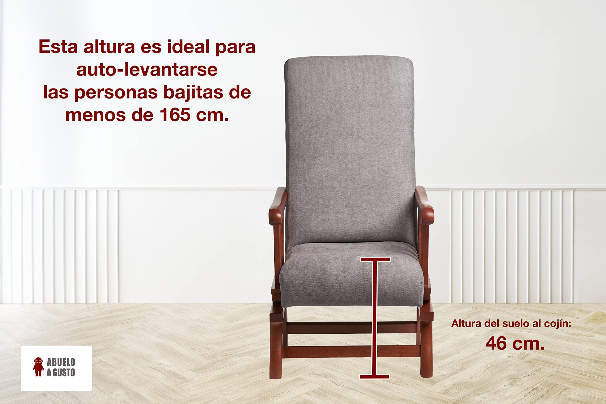 Mecedora clásica con Brazos de Madera de Haya, con Respaldo Recto. Ideal para Abuelita/Persona Mayor. Tamaño: 112x56x84 cm. (Cerezo, Gris)