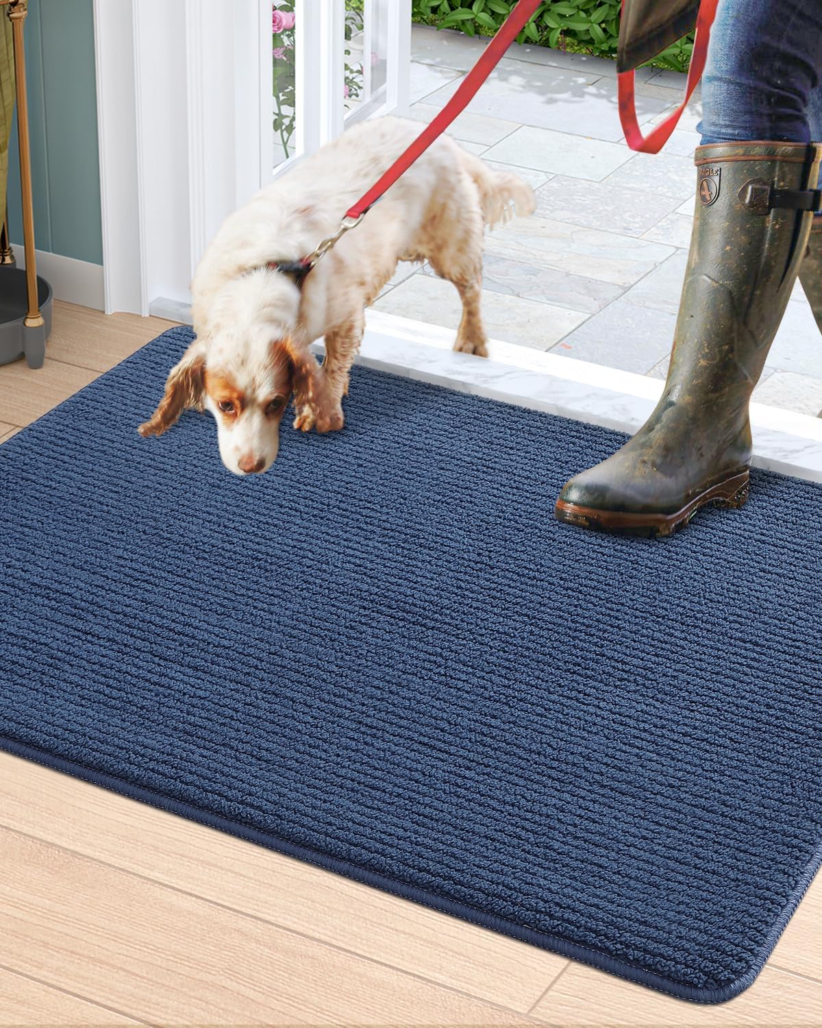 DEXI Door Mat Entryway Doormat Entrance Entrance Non-Slip Low Profile Washable for Inside Entry 19.5″x31.5″,Blue
