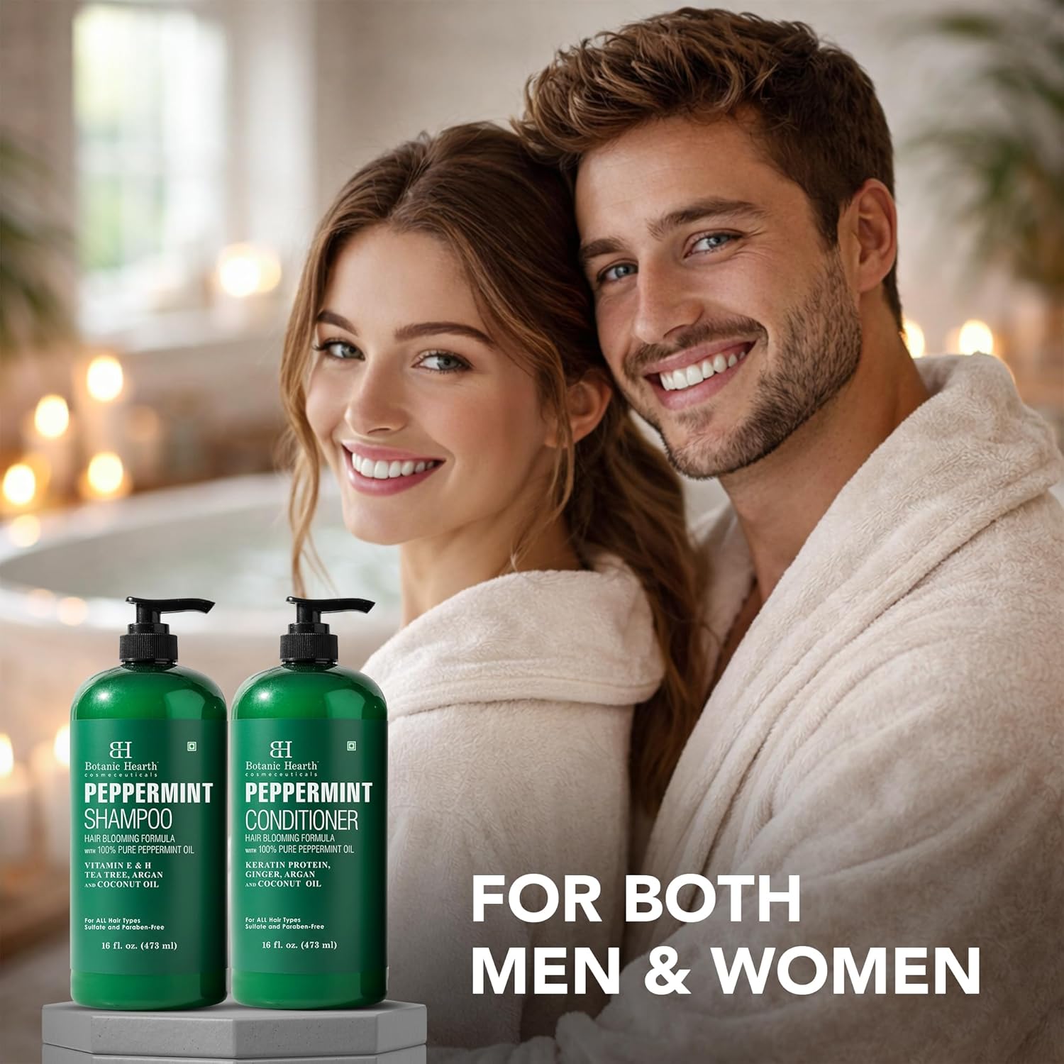 Botanic Hearth Peppermint Oil Shampoo And Conditioner Set | Hair Blooming Formula With Keratin | Fights Hair Loss | Sulfate Free For Men And Women | 16 Fl Oz X 2 - Image 4