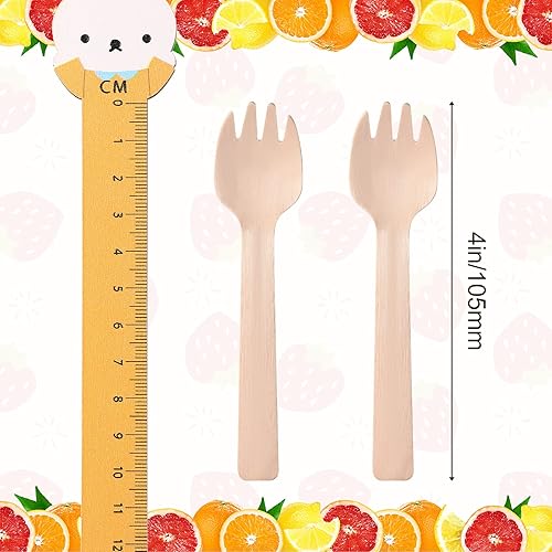 Miniatura 2 de 100 tenedores de madera desechables, mini tenedores pequeños a granel, tenedores compostables, cubiertos, mini utensilios, tenedor para tartas para