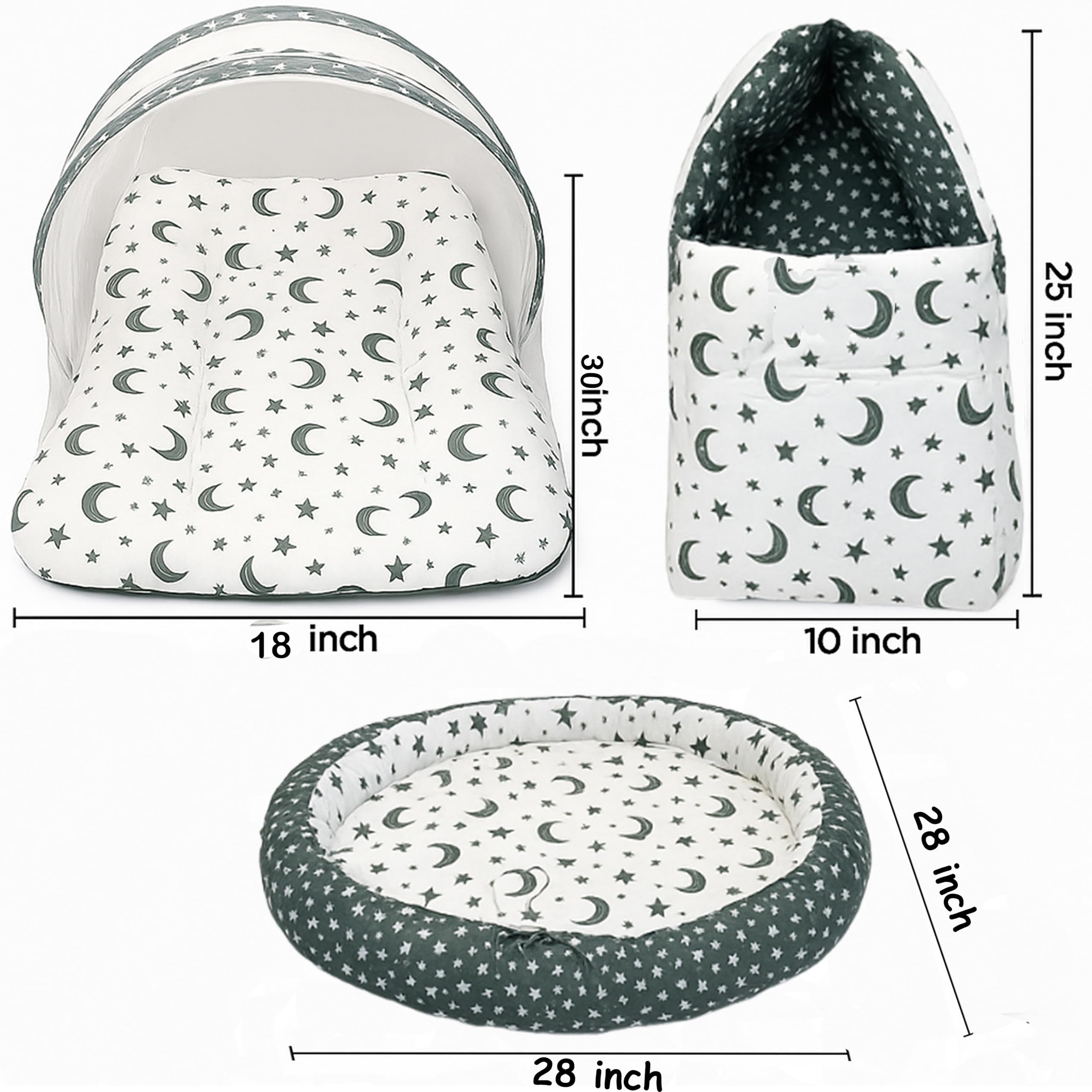 Infantbond Cotton Sleeping Essential Reversible Nest Mattress with Net for Baby (Moon Grey, 0-6 Months) - Image 2 thumbnail