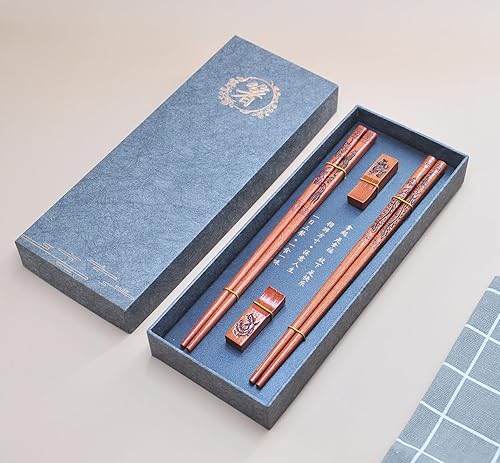 Miniatura 2 de Dragon & Phoenix - Juego de palillos reutilizables con soportes, palillos de madera, 2 pares para regalo de boda y aniversario (dragón y fénix)