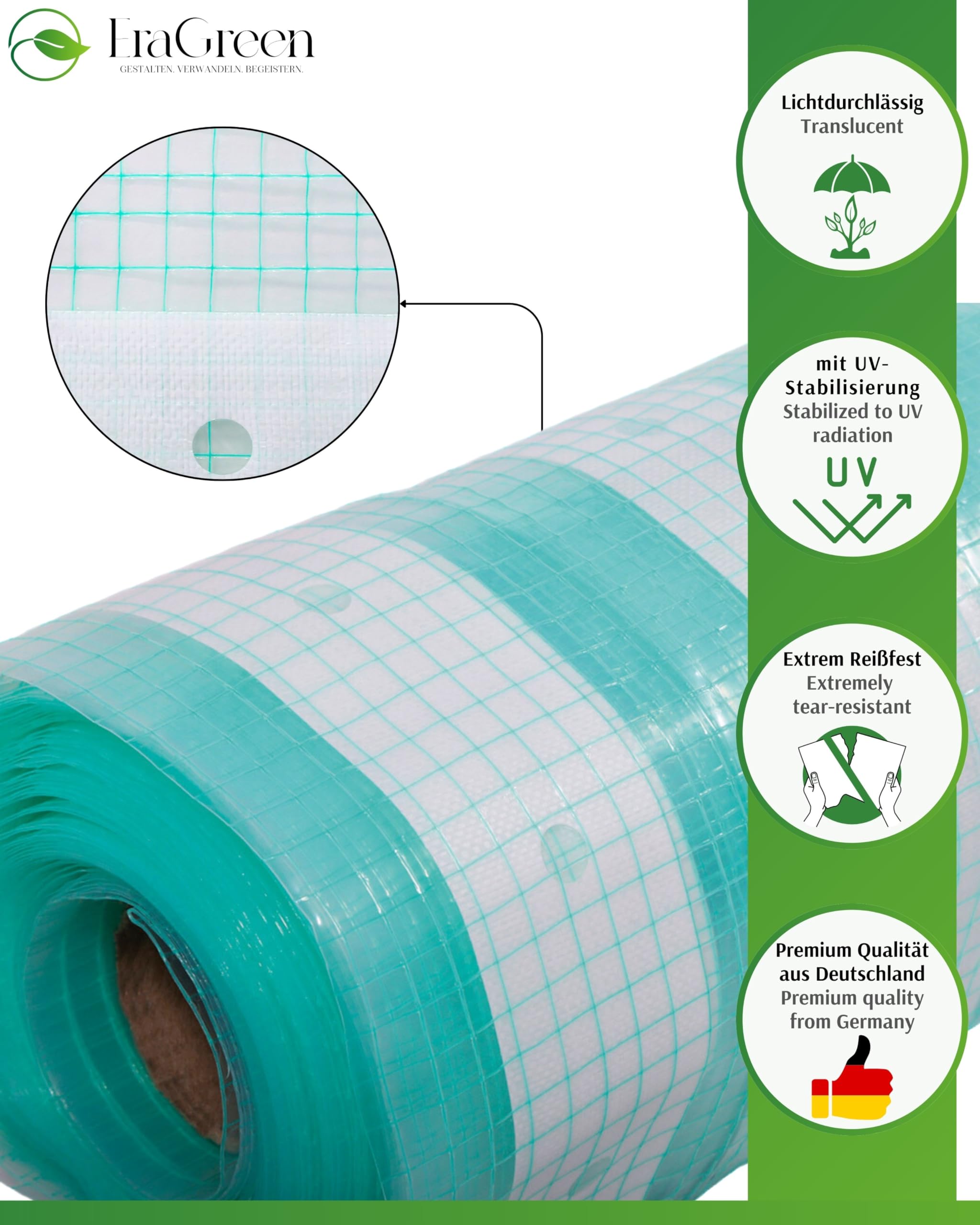 EraGreen Lámina de rejilla de 1,5 m x 10 m – 280 g/m², resistente al desgarro, con borde de clavo, lámina de jardín resistente a los rayos UV para tomates y viveros, lámina de tejido