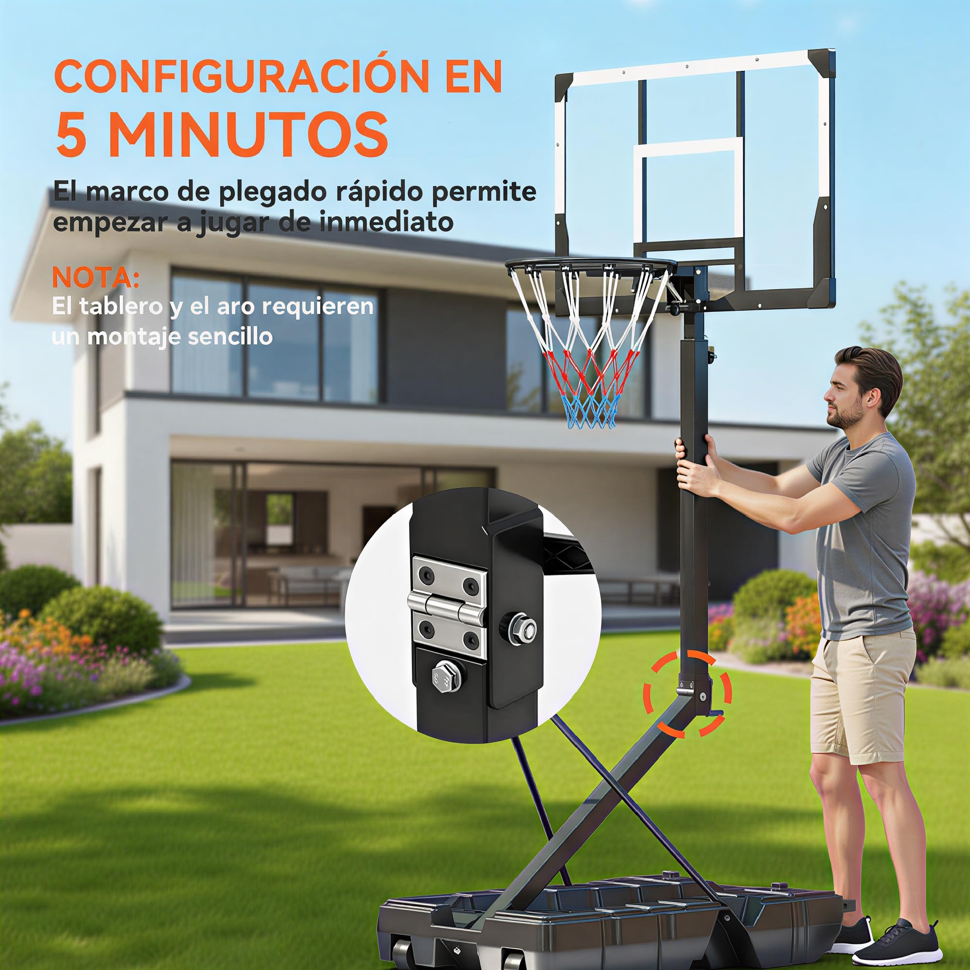 SPORTNOW Canasta de Baloncesto Exterior Altura Regulable 230-305 cm Portátil Marco Plegable