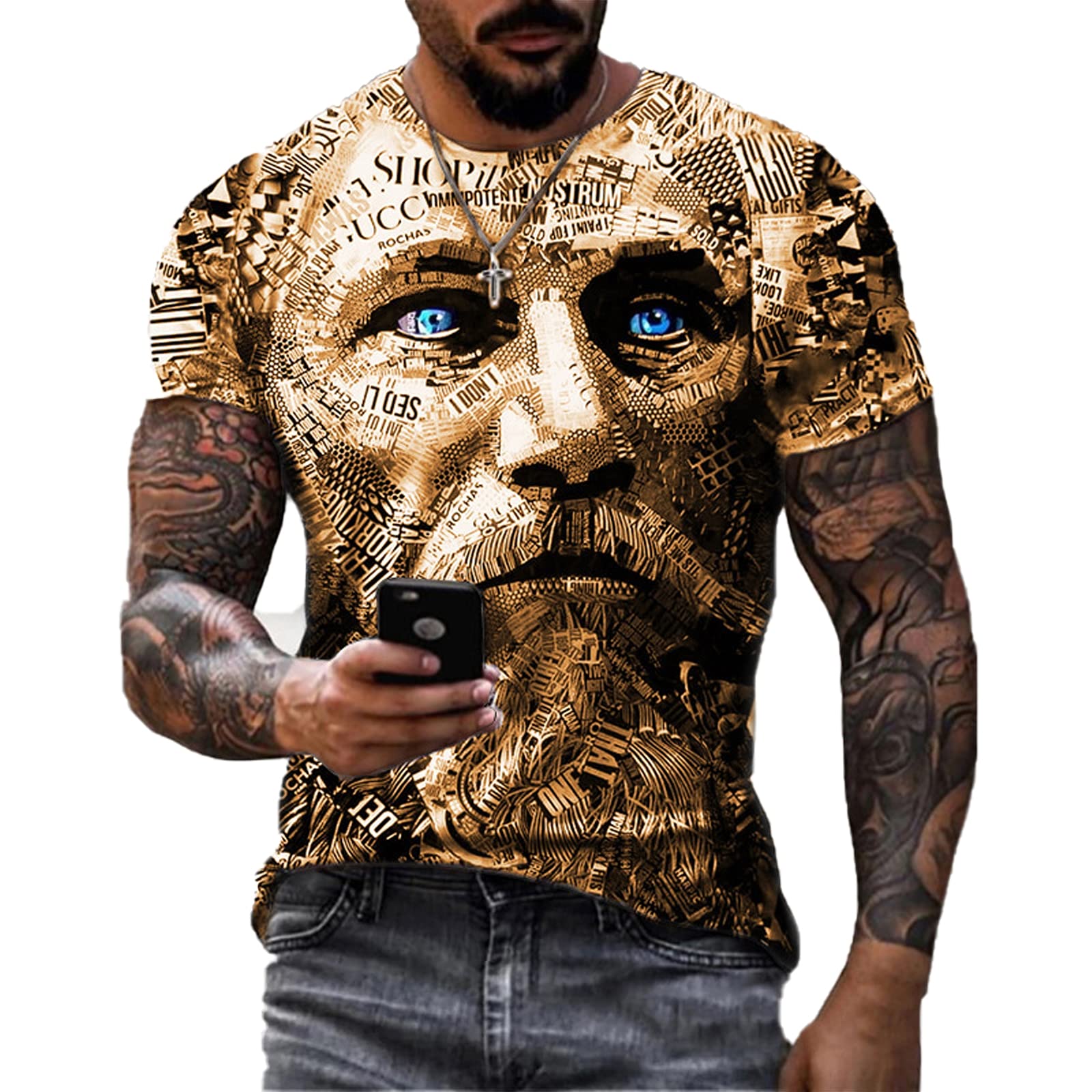 LYNMen's And Women's 3D Printing T-Shirt Skull Head Printing Fashion Trend Personality Unisex Casual Short Sleeve Summer,D,L