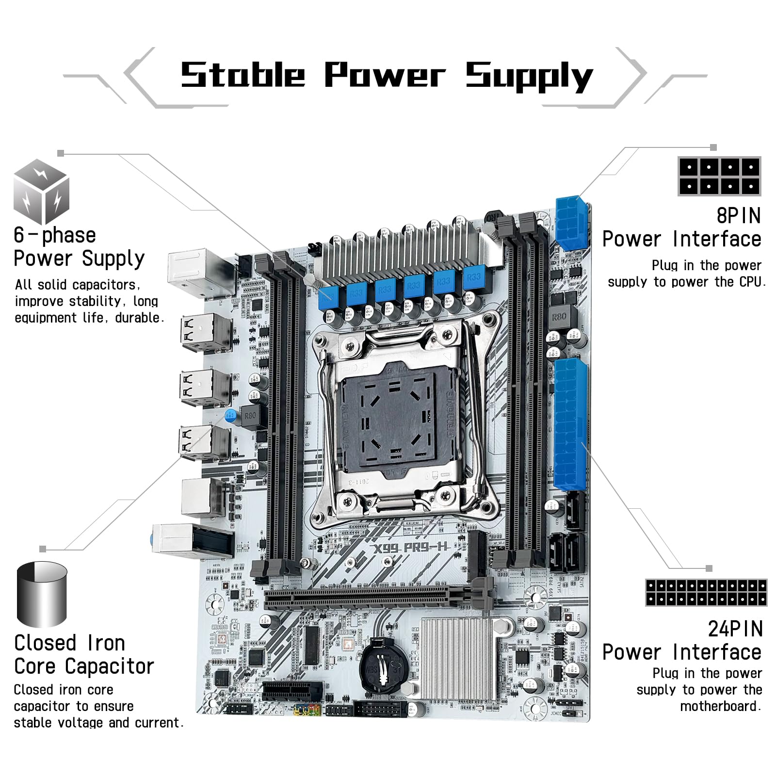 SHANGZHAOYUAN X99 PR9-H1 Scheda madre Micro ATX Server Intel E5 V3/V4 e Core i7, DDR4 128 GB Max, NVME/NGFF M.2, PCIe X16, LAN Gigabit
