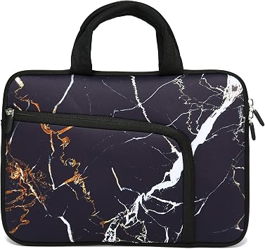 11 11.6 12 12.1 12.5 inches Laptop Sleeve Chromebook Case Ultrabook Case Notebook Sleeve PC Messenger Bag Tablet Case Neoprene Handle Sleeve for Men Women, Two Pockets Black Marble