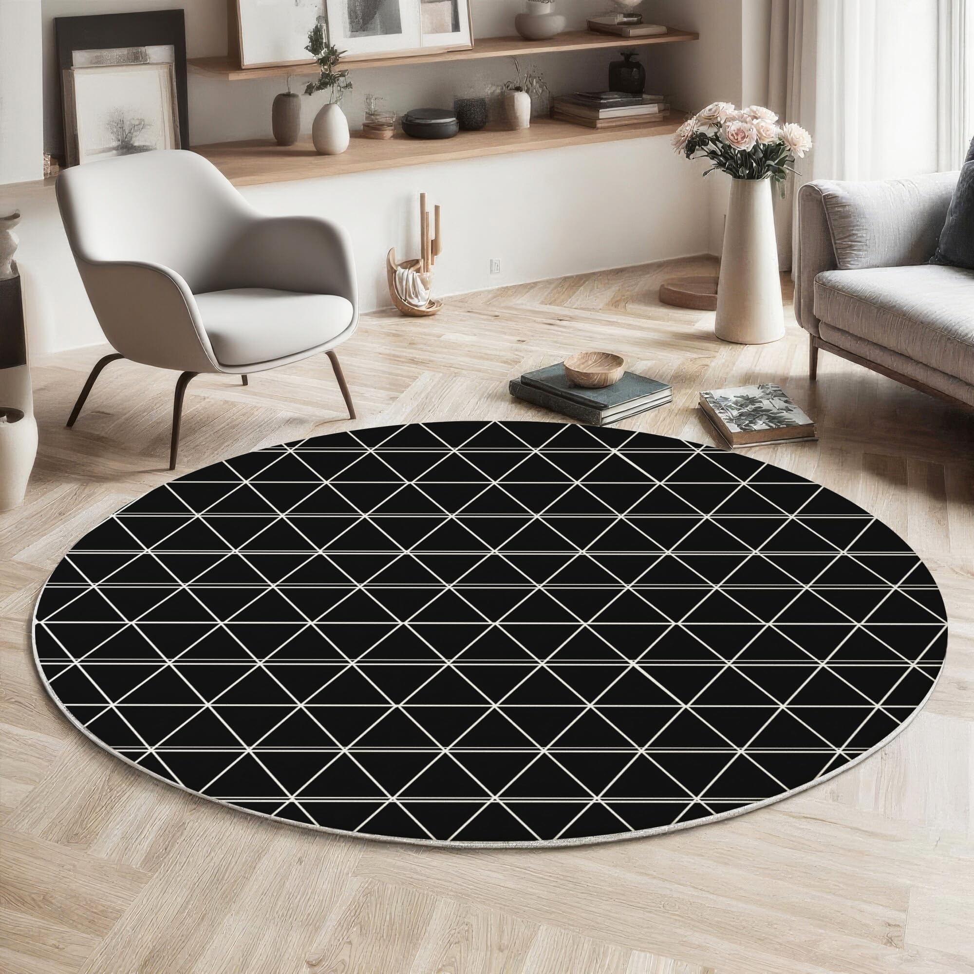 Tapis rond antidérapant noir pour éviter les glissades au salon